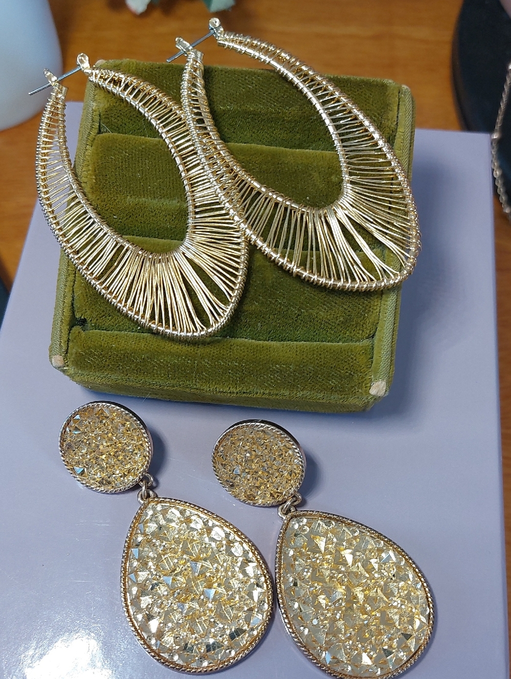 Lot Of 2 Pair Large Goldtone Statement Earrings